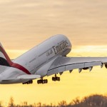 PHOTO-Emirates-A380-taking-off-sunset